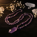 Natural Amethyst Mala Necklace — Handknotted Healing Crystal Jewelry