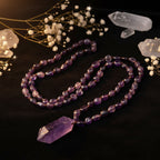 Natural Amethyst Mala Necklace — Handknotted Healing Crystal Jewelry