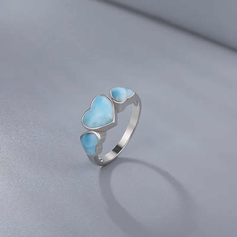 Larimar Heart & Trio 925 Sterling Silver Ring