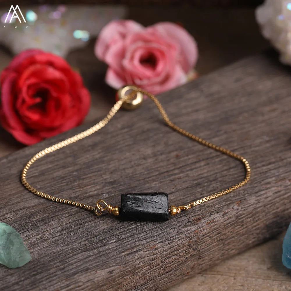 Natural Gemstone Single-Bead Bracelet – Gold-Plated Crystal Jewelry for Women