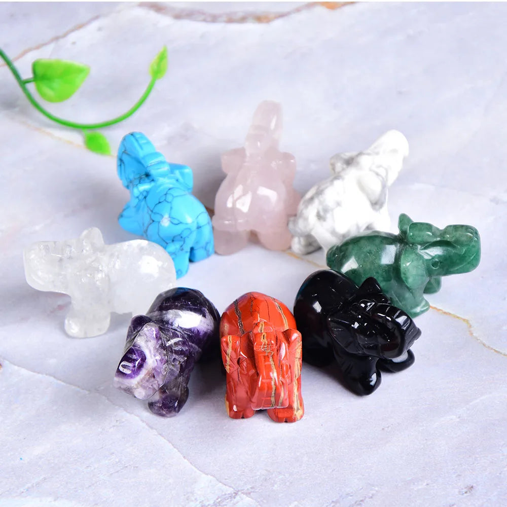 Crystal Elephant Figurine — Hand-Carved Natural Stone Decor