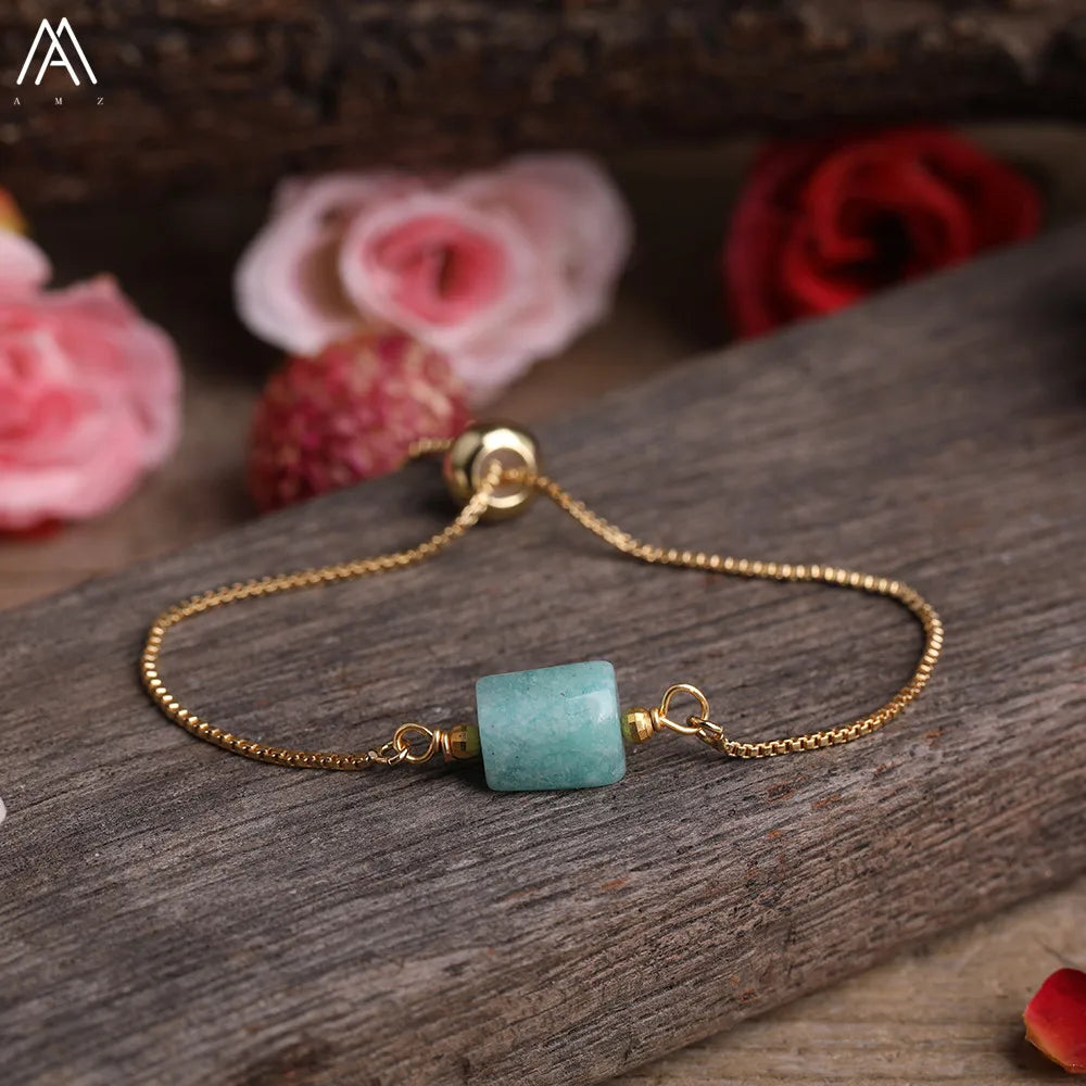 Natural Gemstone Single-Bead Bracelet – Gold-Plated Crystal Jewelry for Women