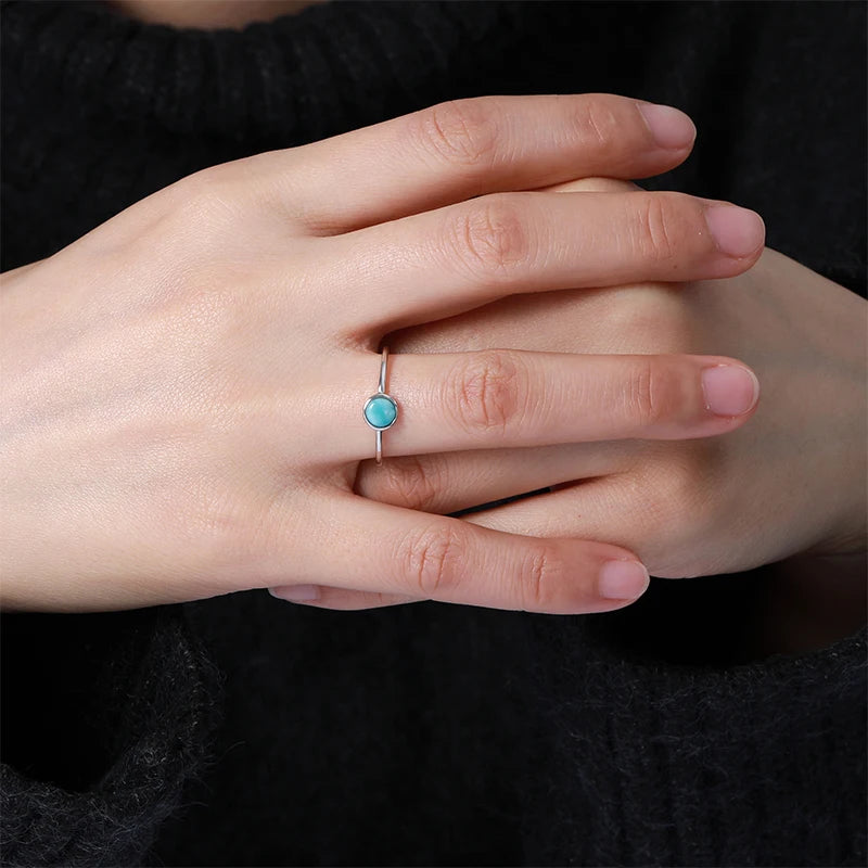 Larimar Round 925 Sterling Silver Solitaire Ring