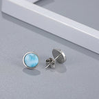 Larimar Round Stud Earrings in 925 Sterling Silver