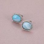 Larimar Oval Stud Earrings, Pavé Zircon Halo