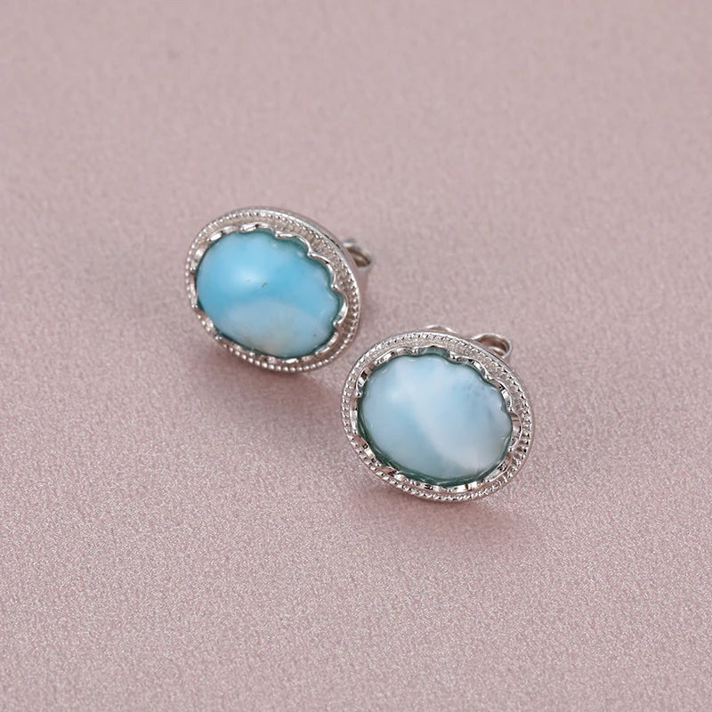 Larimar Oval Stud Earrings, Pavé Zircon Halo