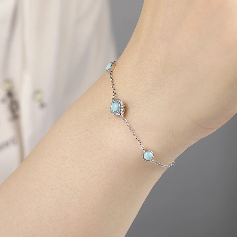Larimar Geometric Link Bracelet in 925 Sterling Silver
