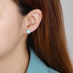 Larimar Oval Halo Stud Earrings, 925 Sterling Silver