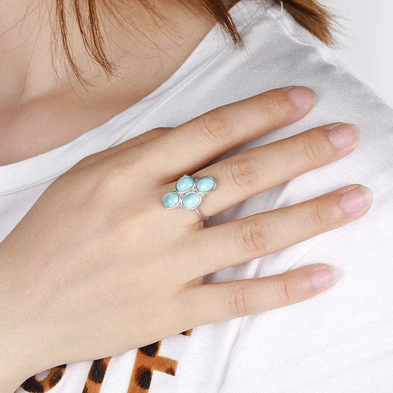 Larimar Four-Stone 925 Sterling Silver Ring