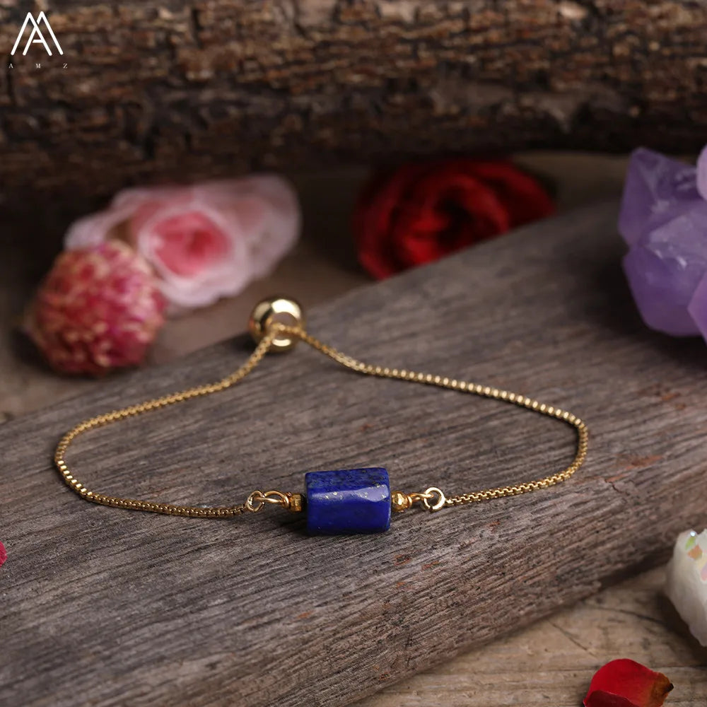 Natural Gemstone Single-Bead Bracelet – Gold-Plated Crystal Jewelry for Women