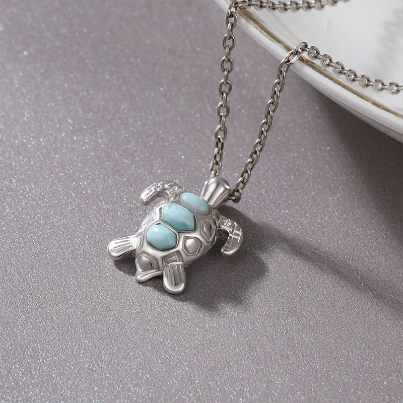 Larimar Sea Turtle Pendant Necklace