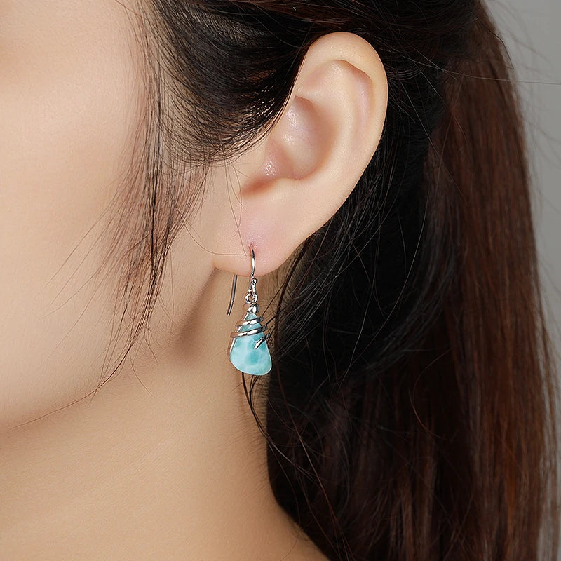 Larimar Shell-Inspired Drop Earrings in 925 Sterling Silver