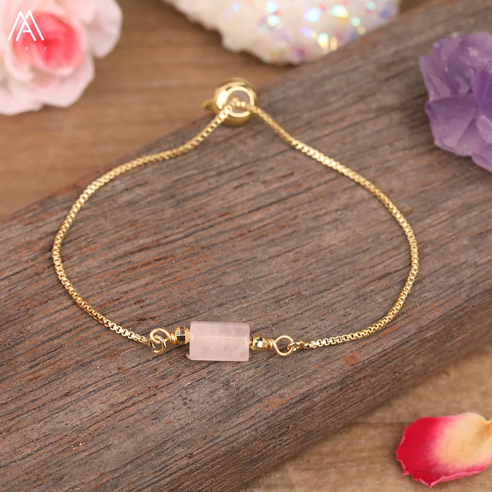 Natural Gemstone Single-Bead Bracelet – Gold-Plated Crystal Jewelry for Women