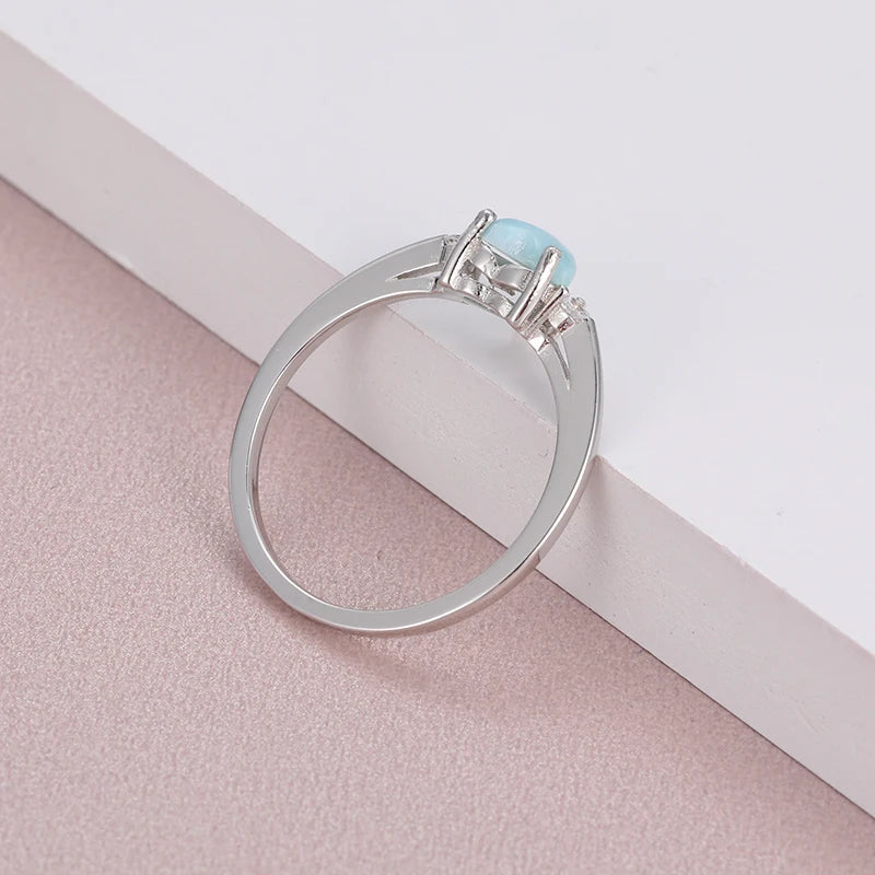 Larimar Heart Solitaire Ring in 925 Sterling Silver