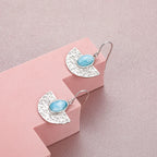 Larimar Hammered Fan Drop Earrings in 925 Sterling Silver