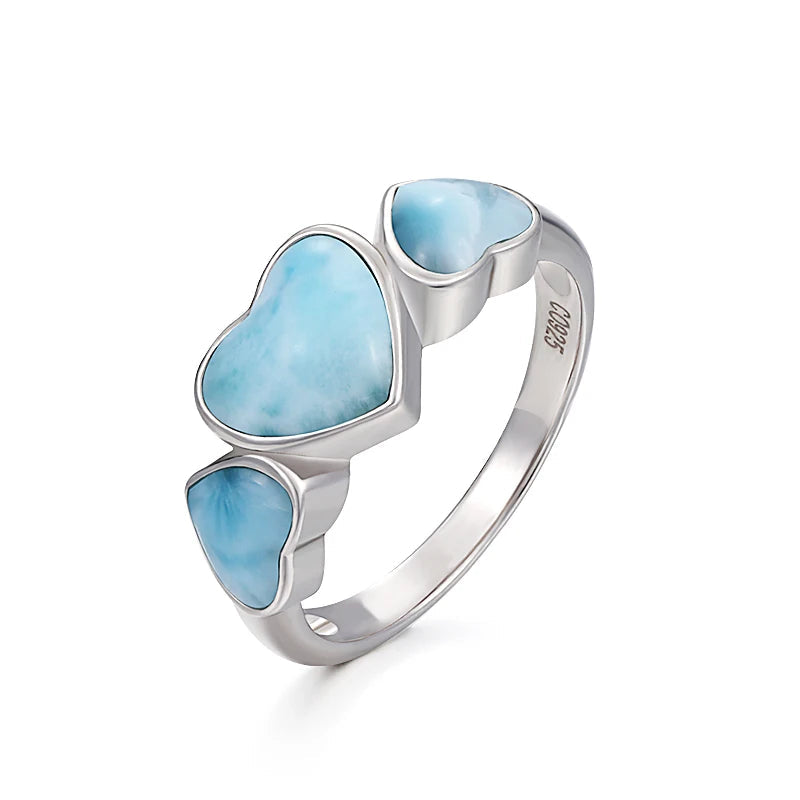 Larimar Heart & Trio 925 Sterling Silver Ring