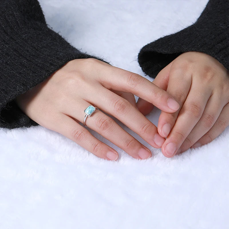 Larimar Rectangular 925 Sterling Silver Ring