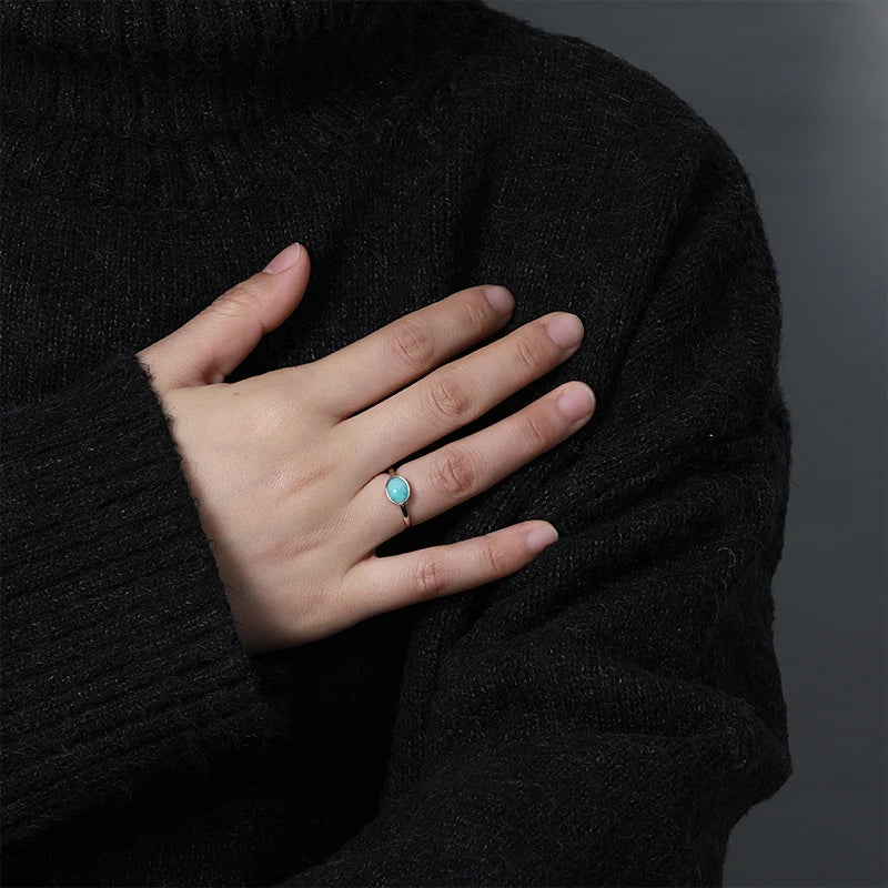 Larimar Rectangular Bezel Ring in 925 Sterling Silver