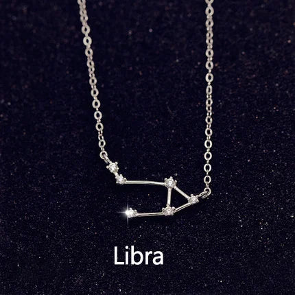 Zodiac Constellation Necklace — Sterling Silver CZ Star Sign Pendant