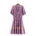 Purple Floral Boho Puff-Sleeve Mini Dress
