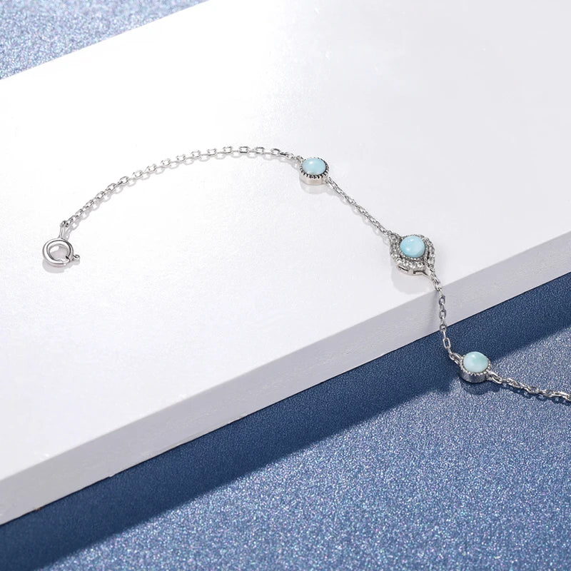 Larimar Three-Stone Chain Bracelet, 925 Sterling Silver