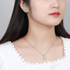 Larimar Flower Halo Earrings & Pendant Necklace Set, 925 Sterling Silver