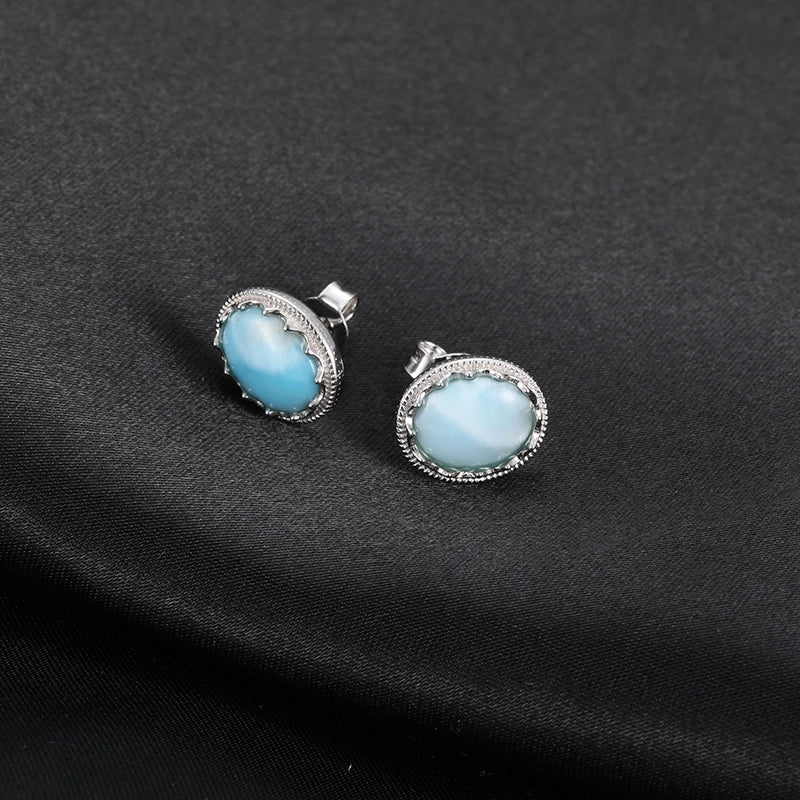 Larimar Oval Stud Earrings, Pavé Zircon Halo