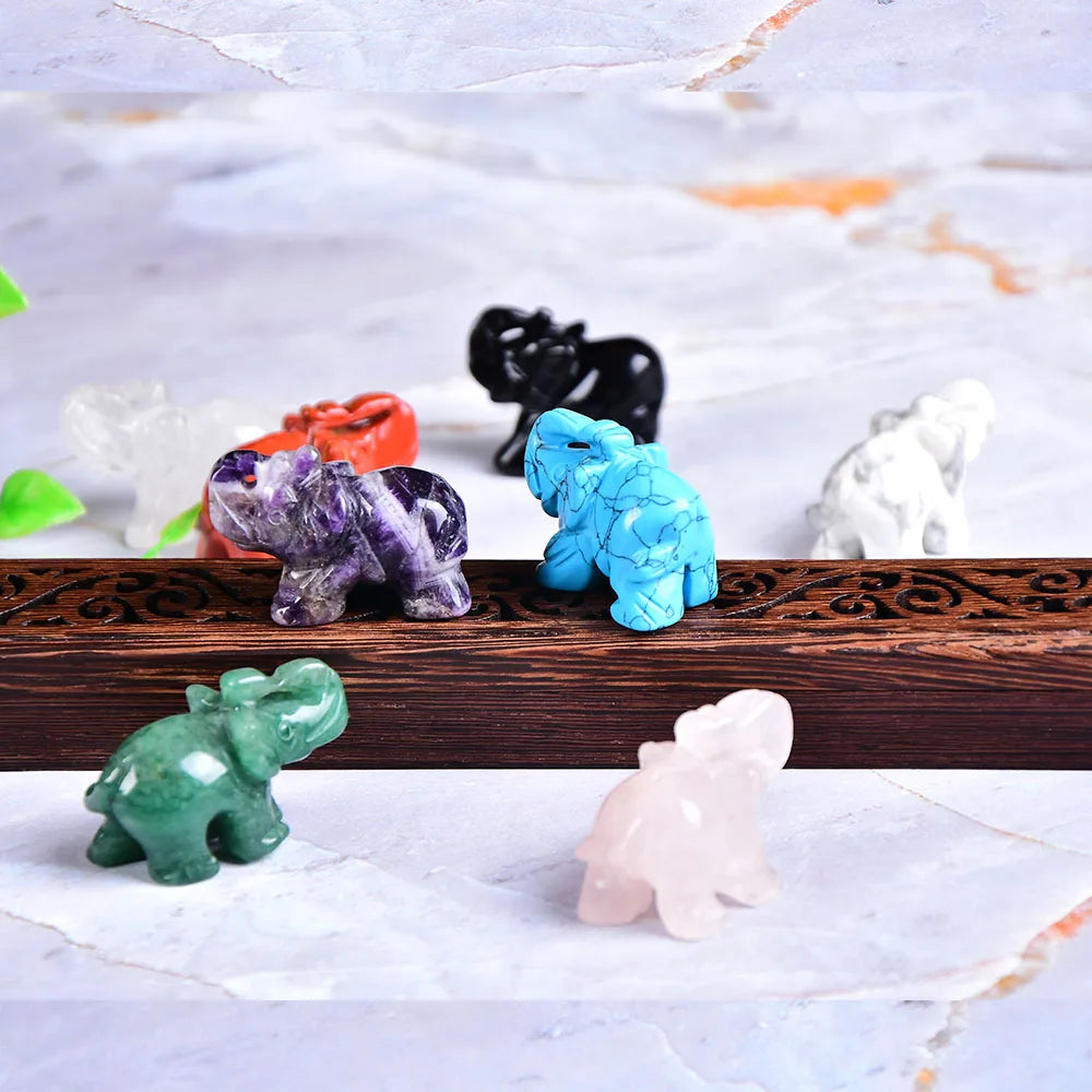Crystal Elephant Figurine — Hand-Carved Natural Stone Decor