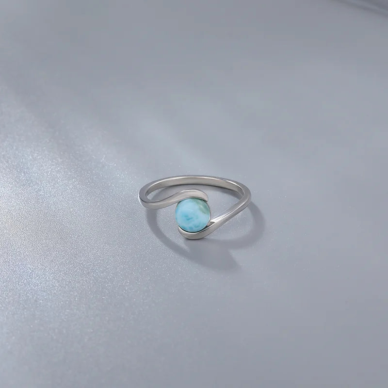 Larimar Geometric Ring in 925 Sterling Silver