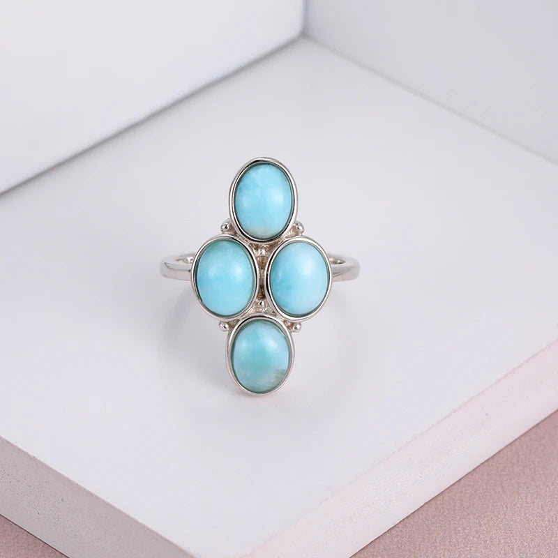 Larimar Four-Stone 925 Sterling Silver Ring