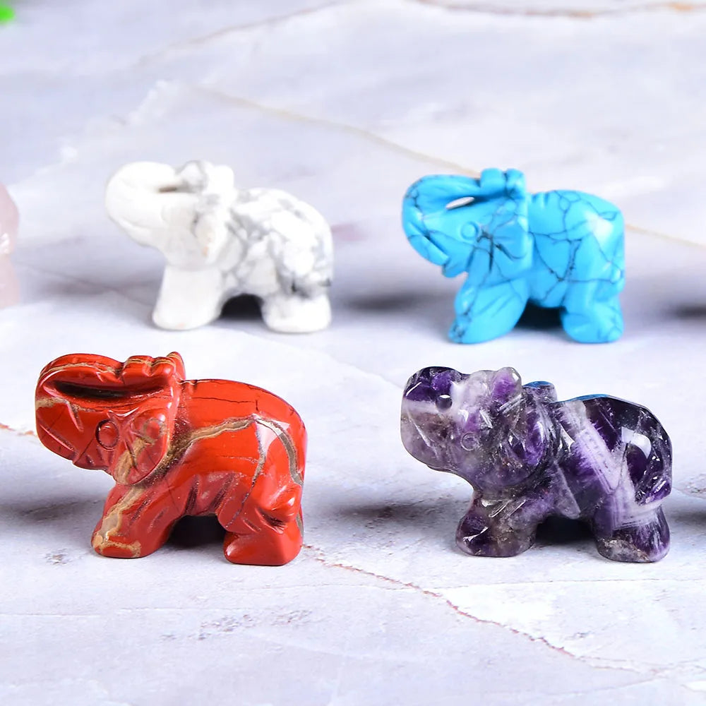 Crystal Elephant Figurine — Hand-Carved Natural Stone Decor