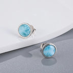 Larimar Round Stud Earrings in 925 Sterling Silver