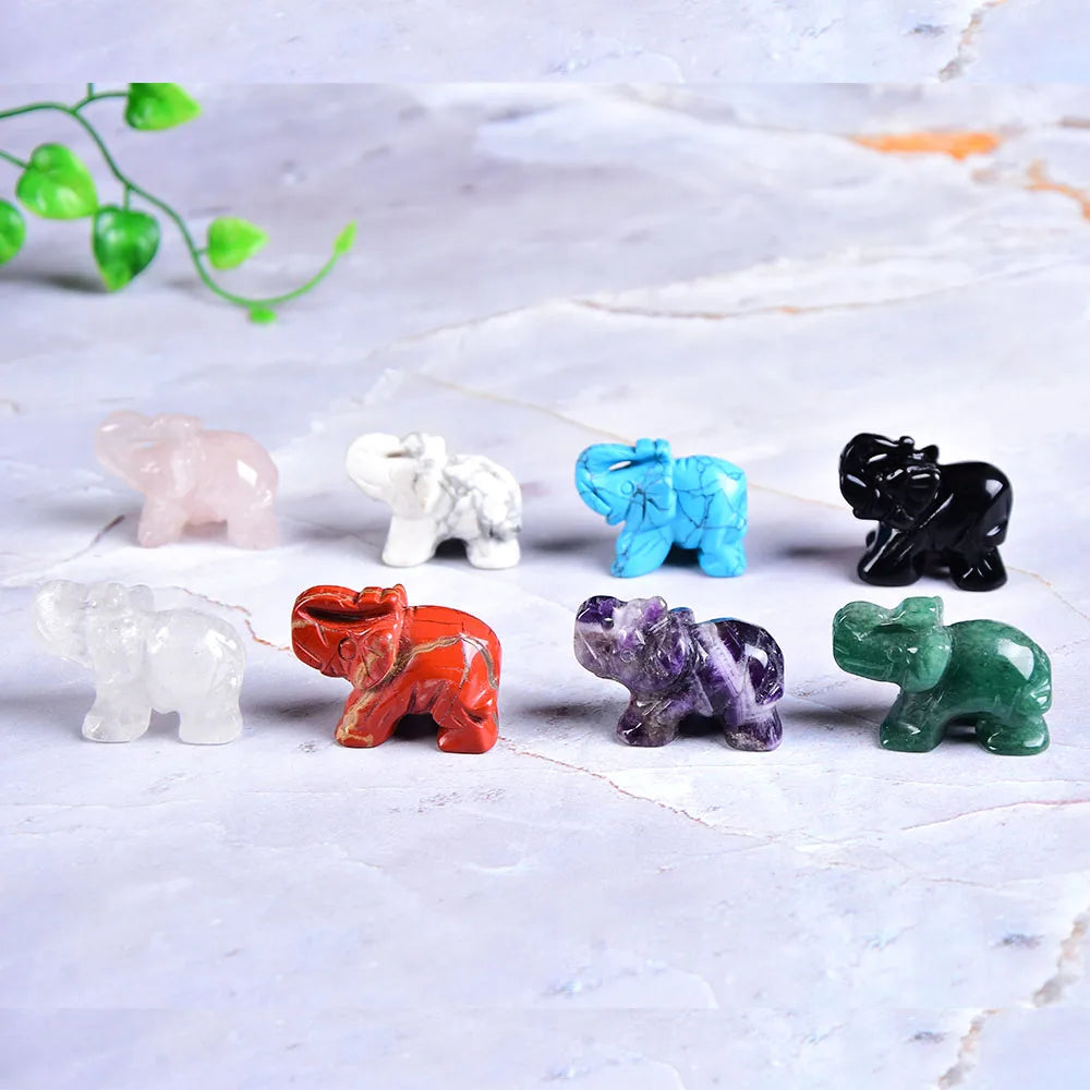 Crystal Elephant Figurine — Hand-Carved Natural Stone Decor