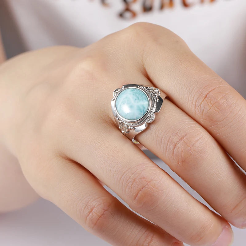 Larimar Statement Ring, Retro Silver Frame
