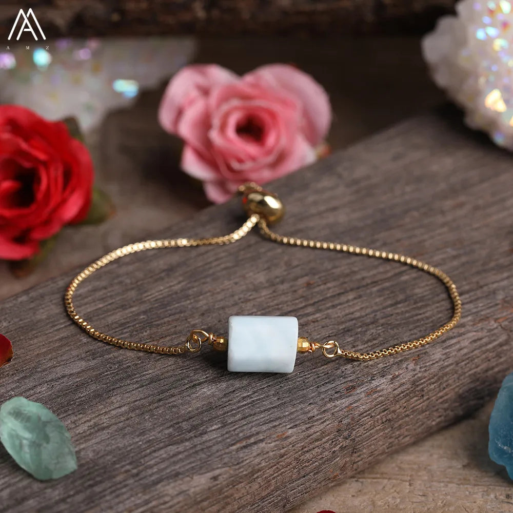 Natural Gemstone Single-Bead Bracelet – Gold-Plated Crystal Jewelry for Women