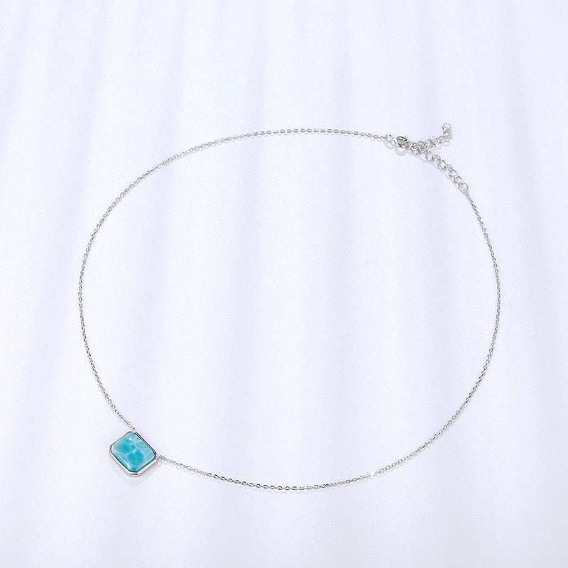 Larimar Rectangle Pendant Necklace in 925 Sterling Silver