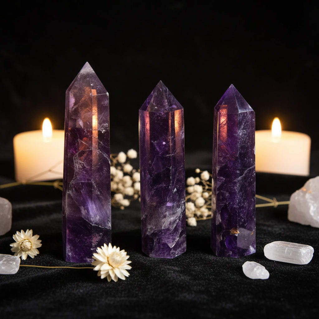 Natural Amethyst Crystal Point Tower | Calm, Clarity & Spiritual Protection