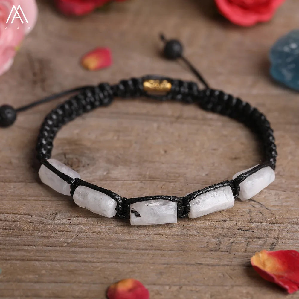 Natural Gemstone Knotted Woven Bracelet – Handmade Healing Crystal Jewelry