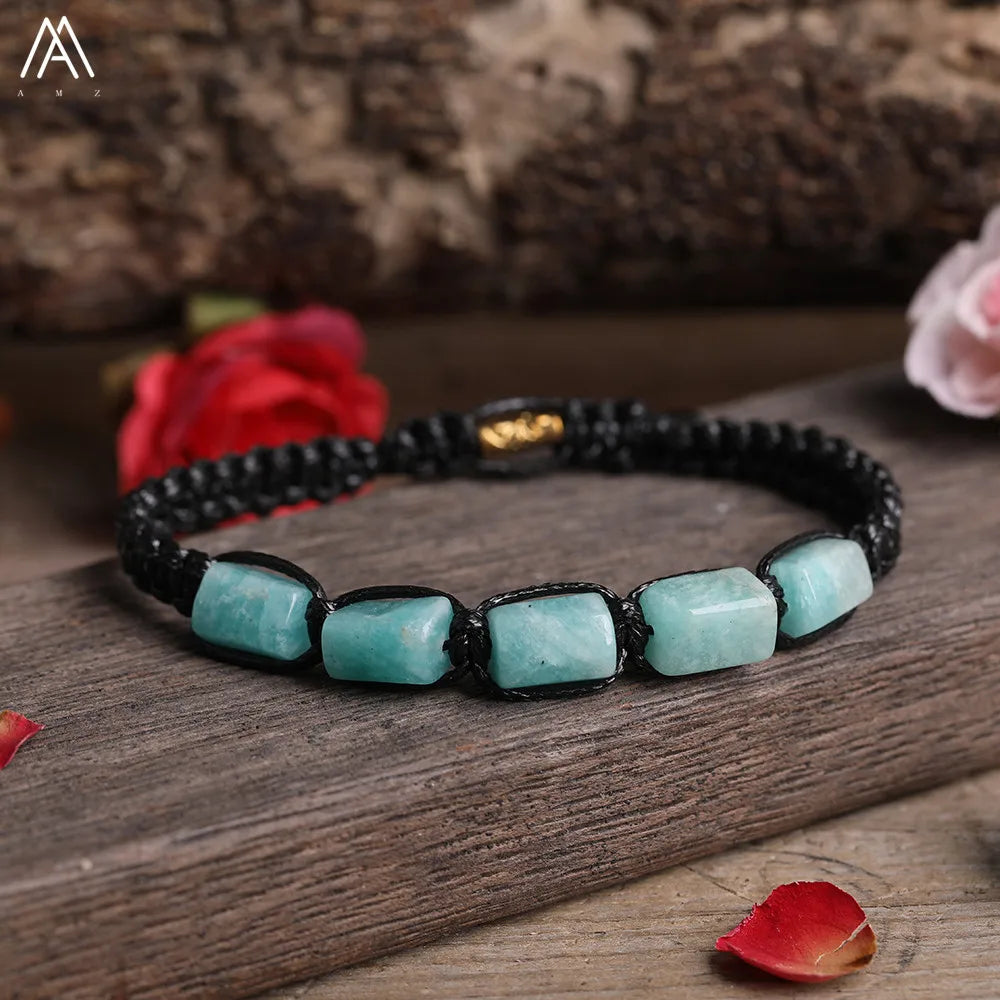 Natural Gemstone Knotted Woven Bracelet – Handmade Healing Crystal Jewelry
