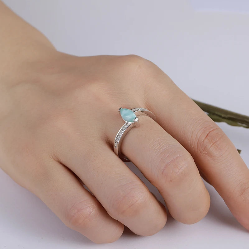 Larimar Marquise Solitaire Ring in 925 Sterling Silver