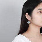 Larimar Hammered Fan Drop Earrings in 925 Sterling Silver
