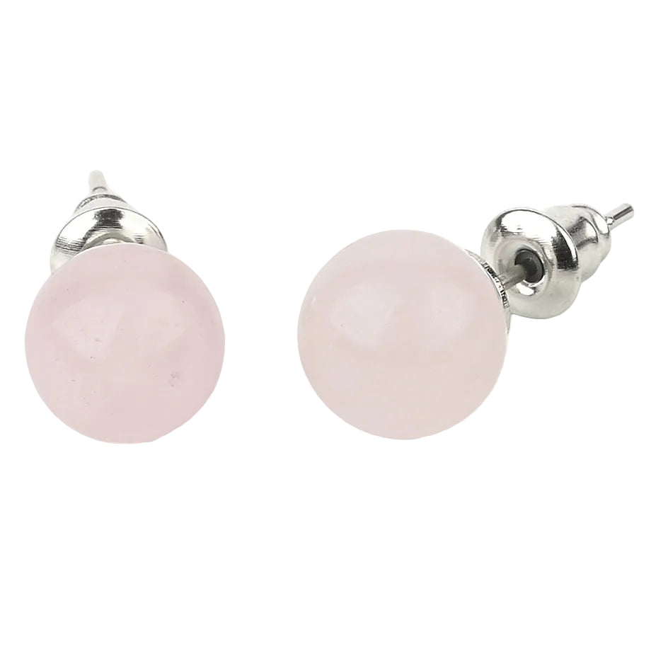 Natural Gemstone Stud Earrings — 8mm Crystal Ball Studs | 16 Healing Stones