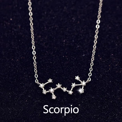 Zodiac Constellation Necklace — Sterling Silver CZ Star Sign Pendant