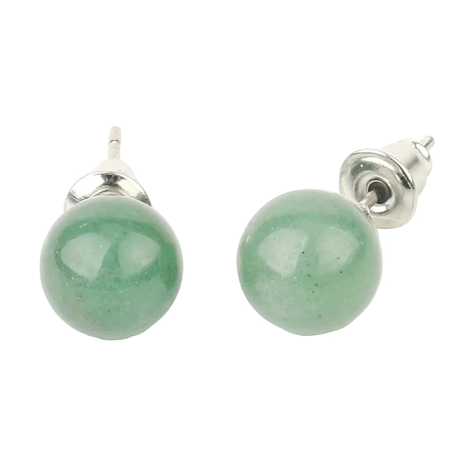 Natural Gemstone Stud Earrings — 8mm Crystal Ball Studs | 16 Healing Stones