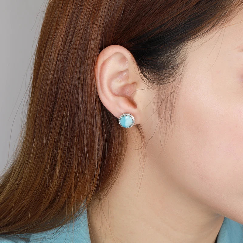 Larimar Oval Stud Earrings, Pavé Zircon Halo