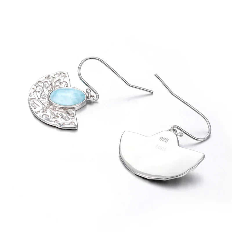 Larimar Hammered Fan Drop Earrings in 925 Sterling Silver
