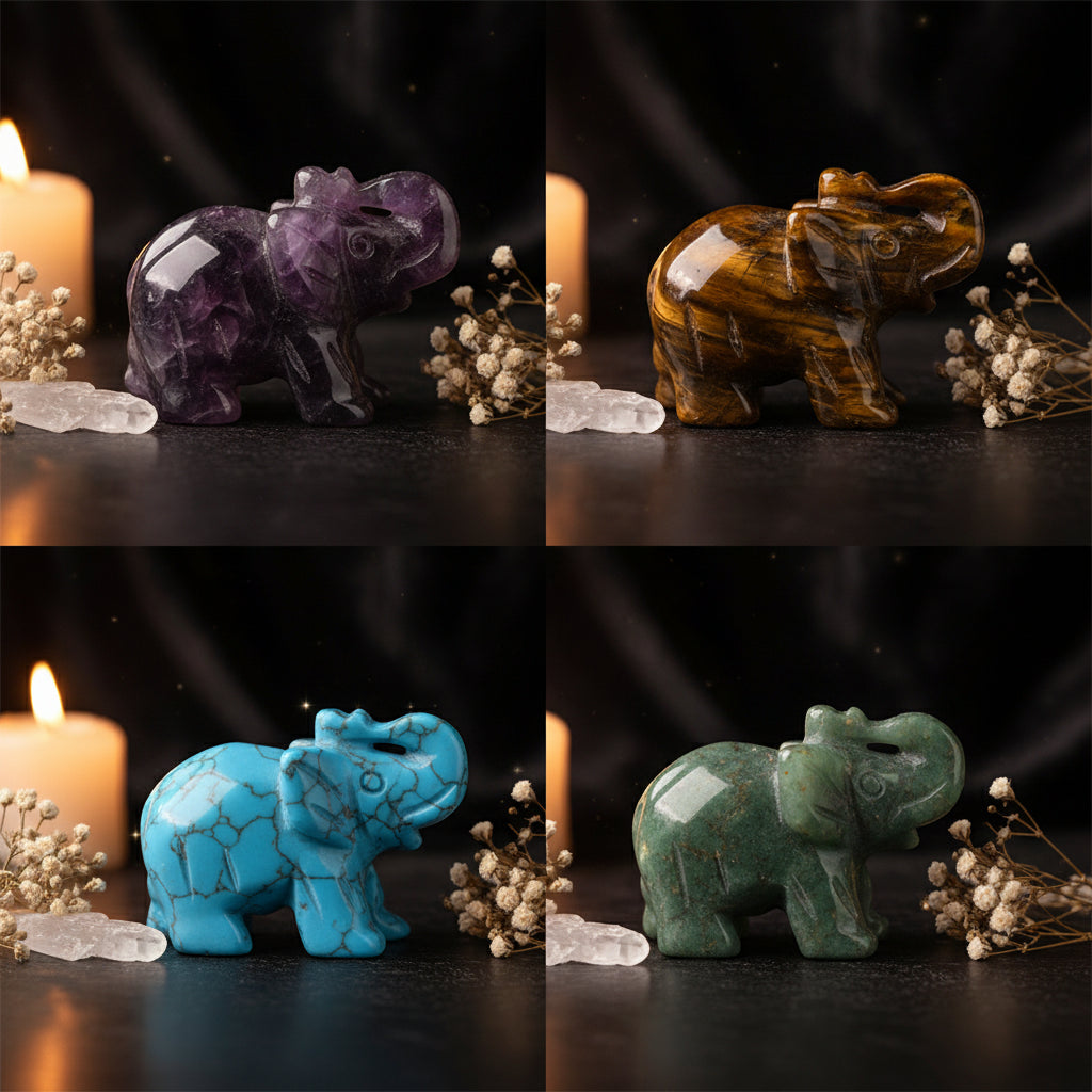 Crystal Elephant Figurine — Hand-Carved Natural Stone Decor