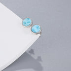 Larimar Round Stud Earrings in 925 Sterling Silver