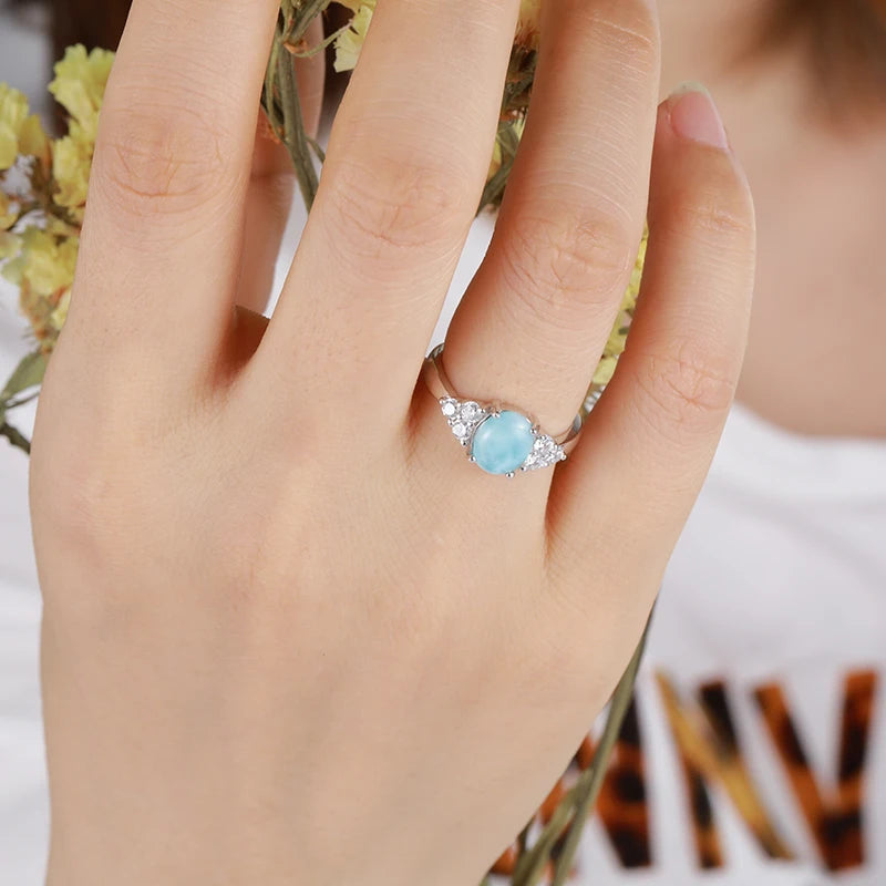 Larimar & Zircon 925 Sterling Silver Ring