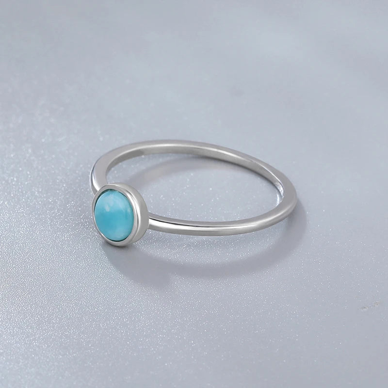 Larimar Round 925 Sterling Silver Solitaire Ring